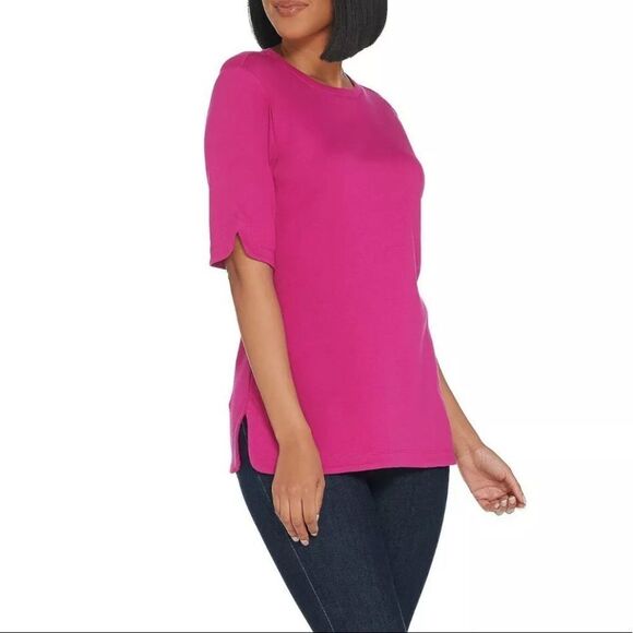 Isaac Mizrahi Live! Essentials Elbow Sleeve Crew Neck Top - Picture 1 of 5